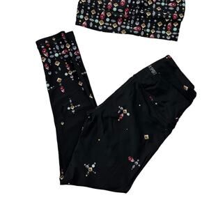 Victoria Sport Black Athletic Legging with Jewel Print Ankle Athleisure Gym XS